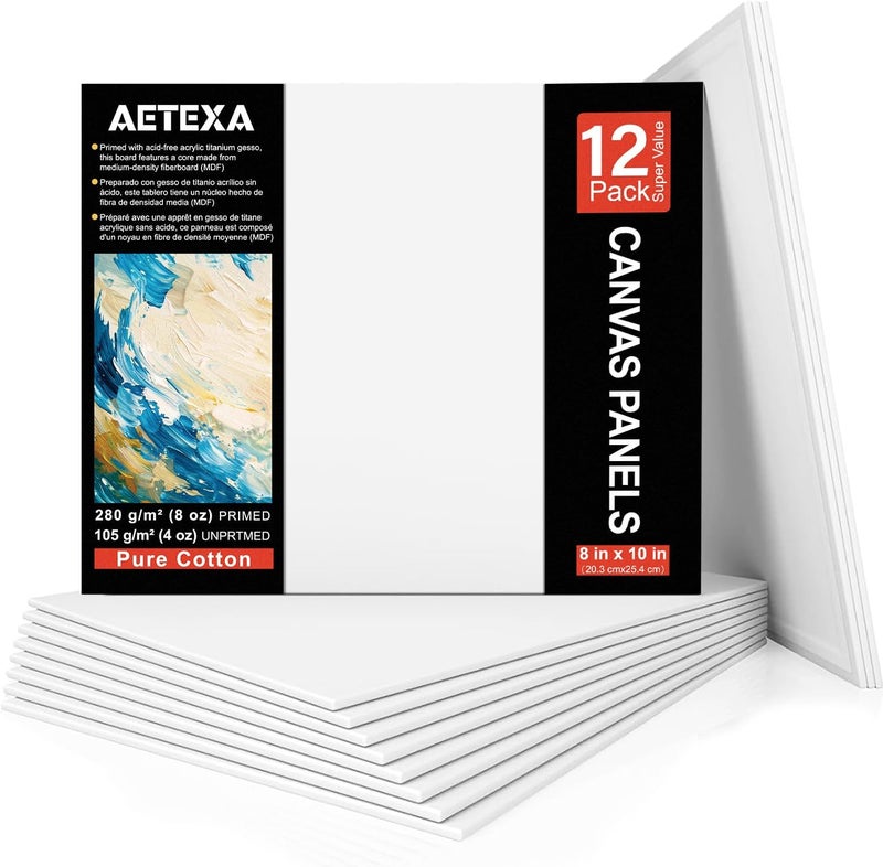AETEXA Canvases for Painting 8x10 Inch, Canvas Bulk Pack of 12, 8 oz Primed Canvas Panel, Blank Canvas for Painting, Canvas Boards for Painting Acrylic and Oil, Art Supplies for Adults and Teens. - Image 1